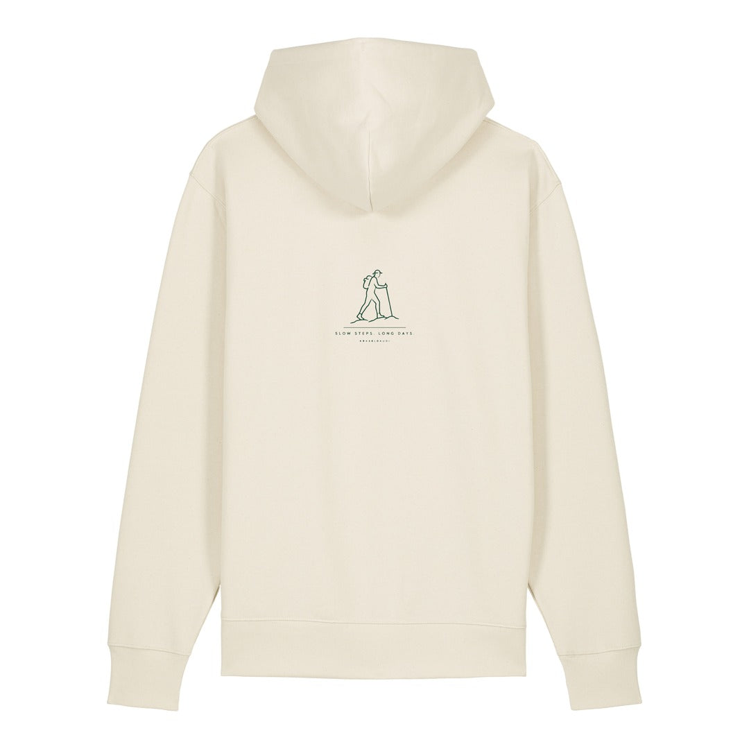 Slow Steps Long Days Hoodie Beige, Rückendruck