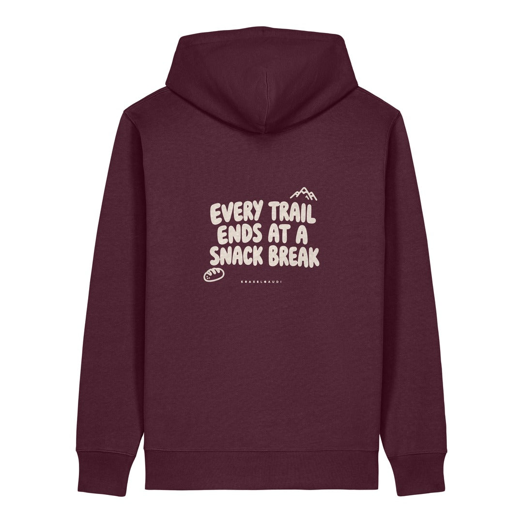 Every Trail Ends at a Snack Break Hoodie Burgunder, Rückendruck