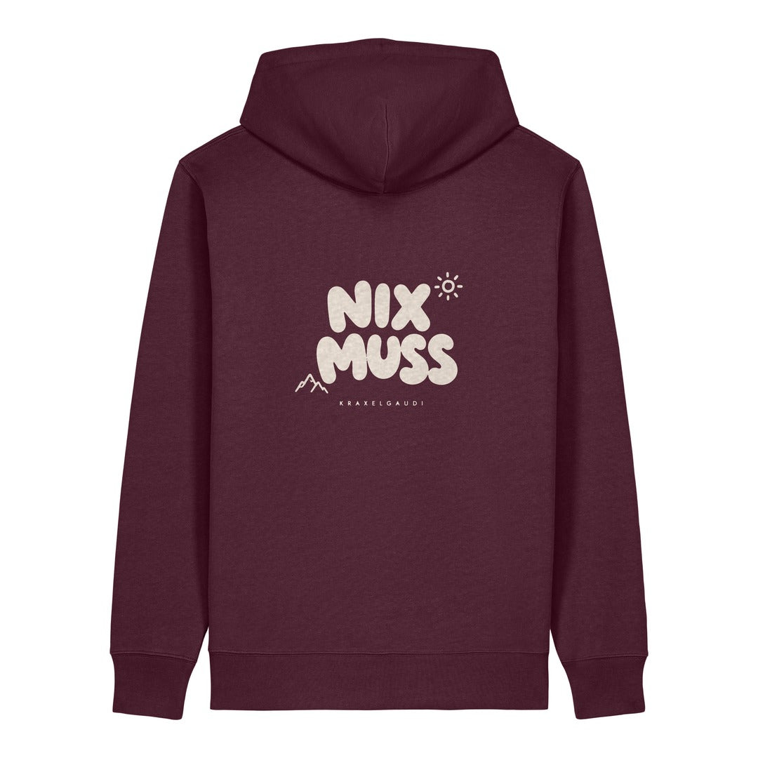 Nix muss Hoodie Burgunder, Rückendruck