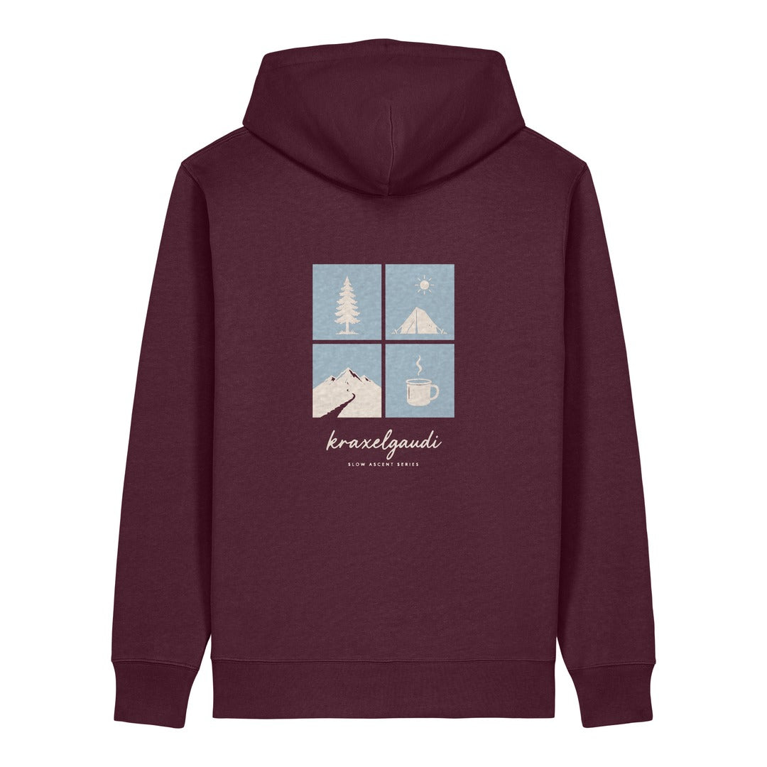 Slow Ascent Postcard Hoodie Burgunder, Rückendruck