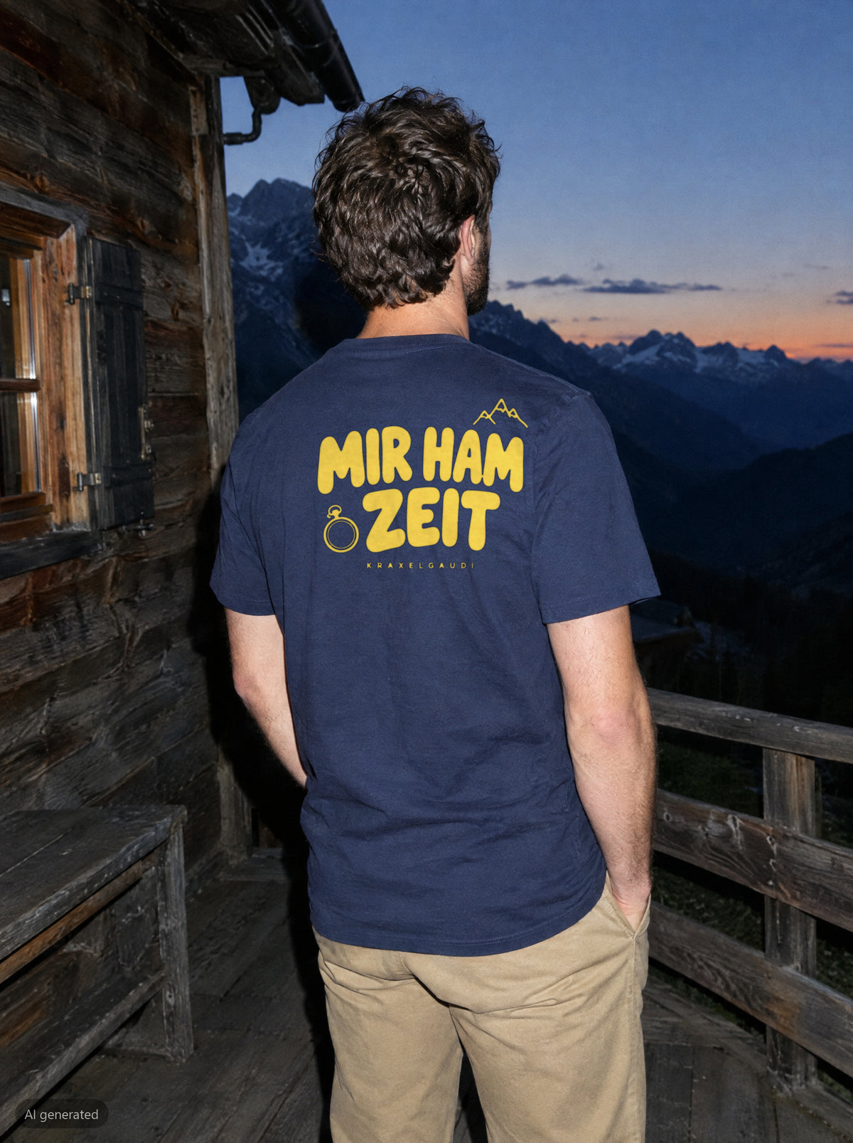 Mir ham Zeit T-Shirt mit Rückendruck, unterwegs in den Bergen