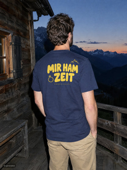 Mir ham Zeit T-Shirt mit Rückendruck, unterwegs in den Bergen