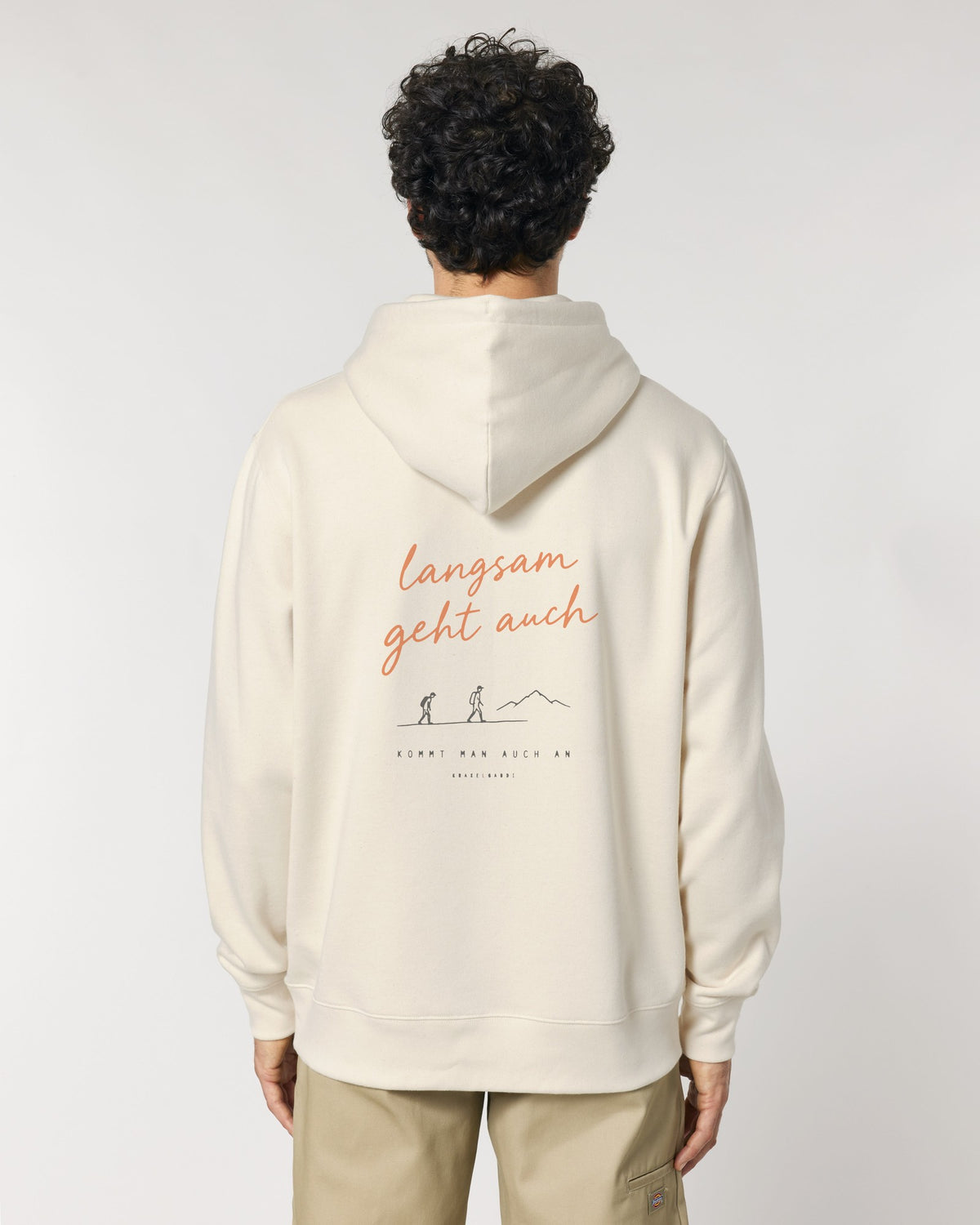 Langsam geht auch Hoodie mit Rückendruck, von hinten getragen