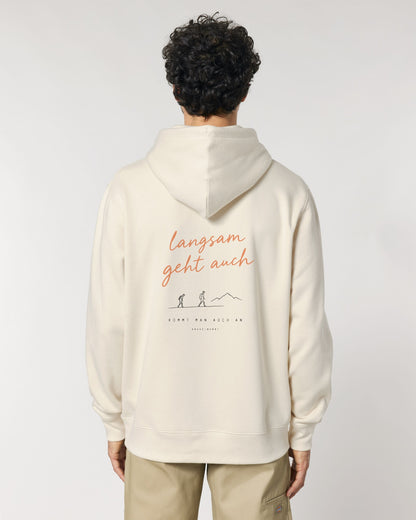 Langsam geht auch Hoodie mit Rückendruck, von hinten getragen