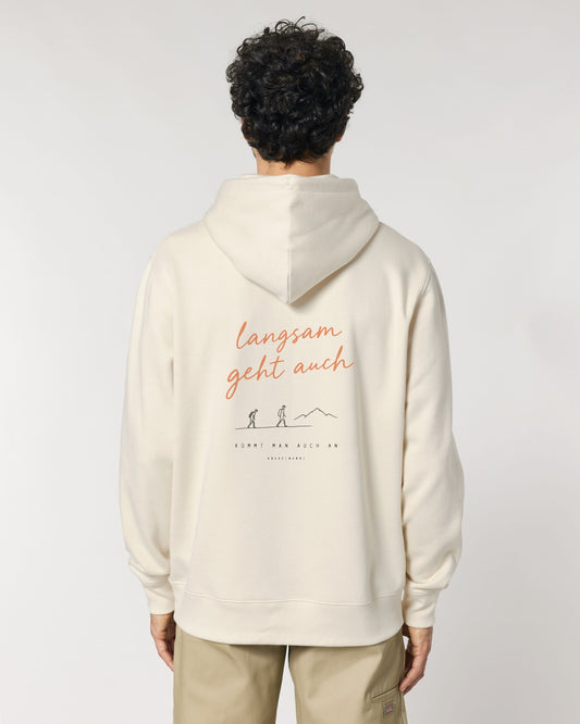 Langsam geht auch Hoodie mit Rückendruck, von hinten getragen