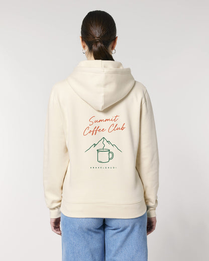 Summit Coffee Club Hoodie mit Rückendruck, von hinten getragen