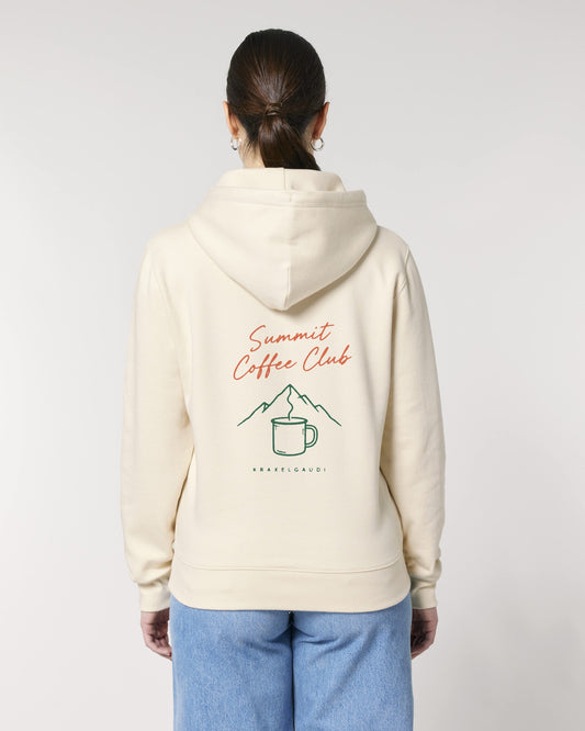 Summit Coffee Club Hoodie mit Rückendruck, von hinten getragen