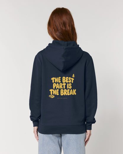 The Best Part Is the Break Hoodie mit Rückendruck, von hinten getragen