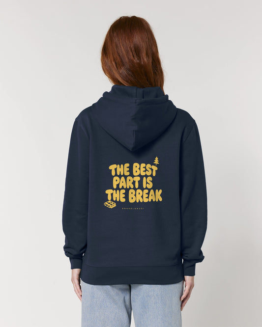 The Best Part Is the Break Hoodie mit Rückendruck, von hinten getragen