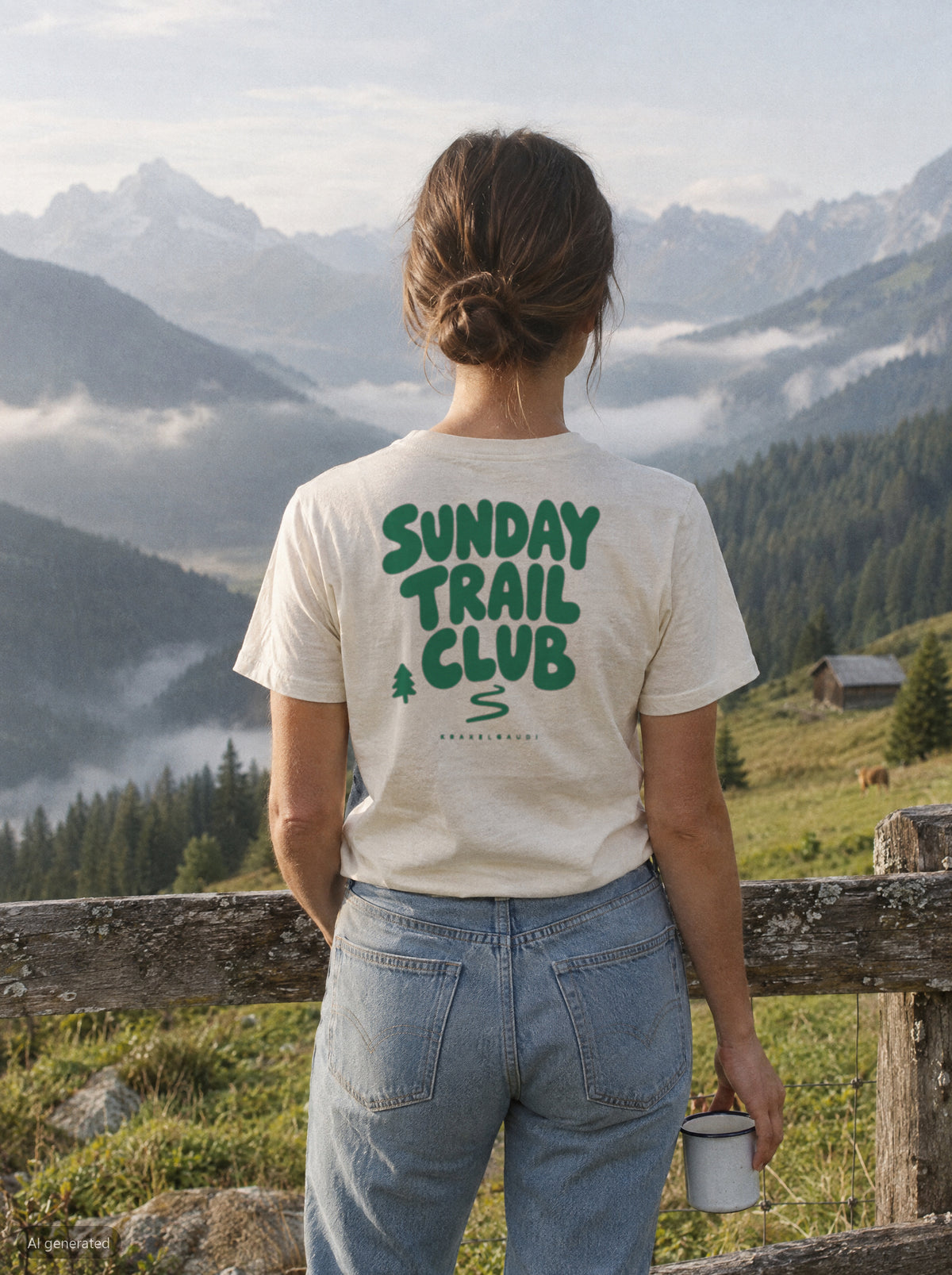 Sunday Trail Club T-Shirt mit Rückendruck, unterwegs in den Bergen