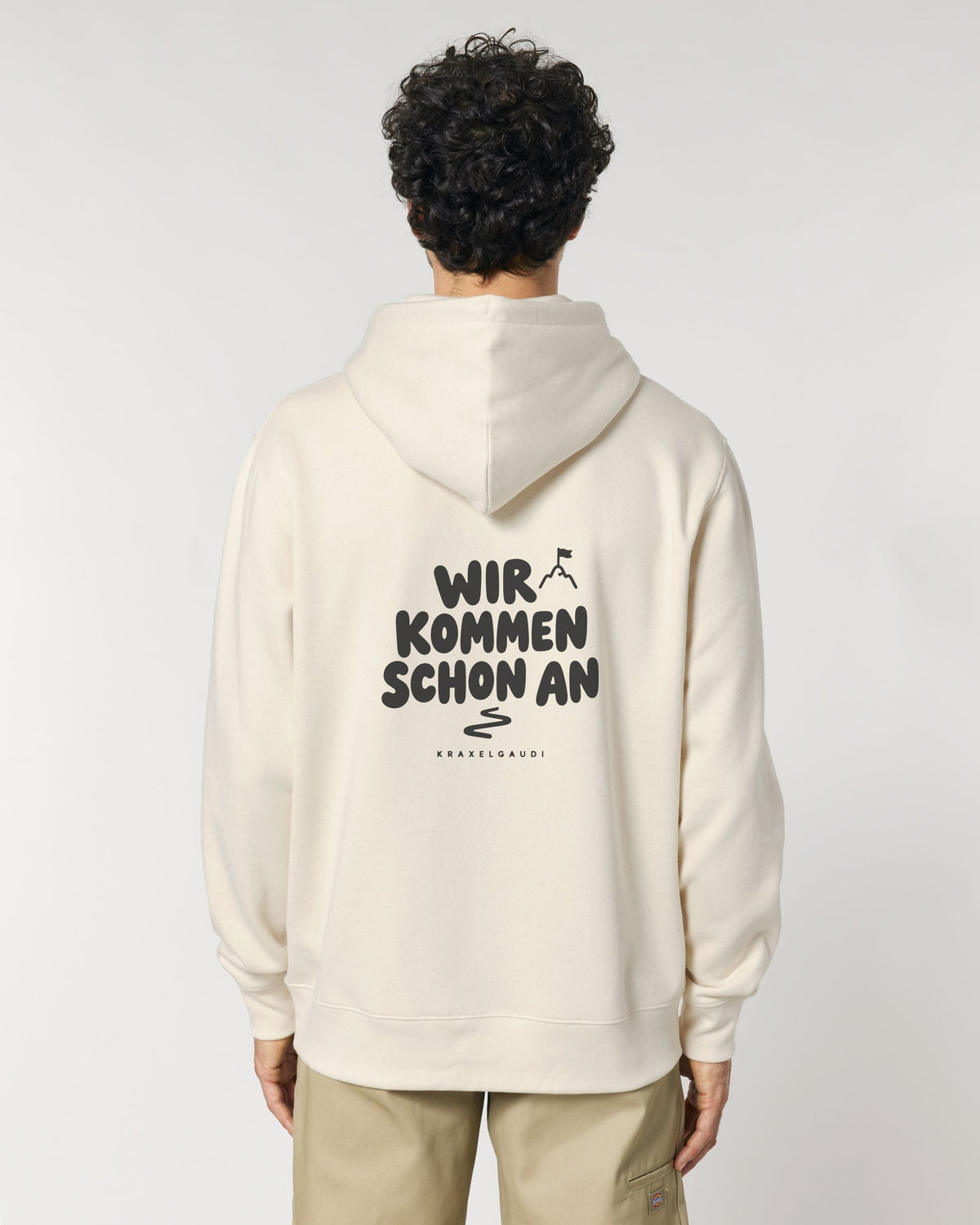 Wir kommen schon an Hoodie mit Rückendruck, von hinten getragen