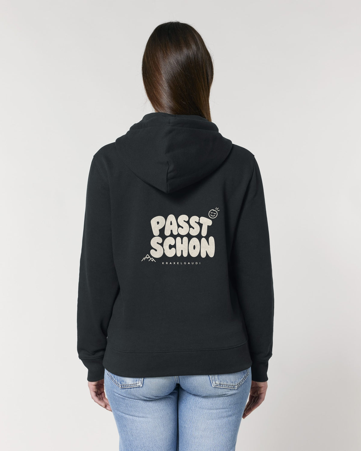 Passt schon Hoodie mit Rückendruck, von hinten getragen