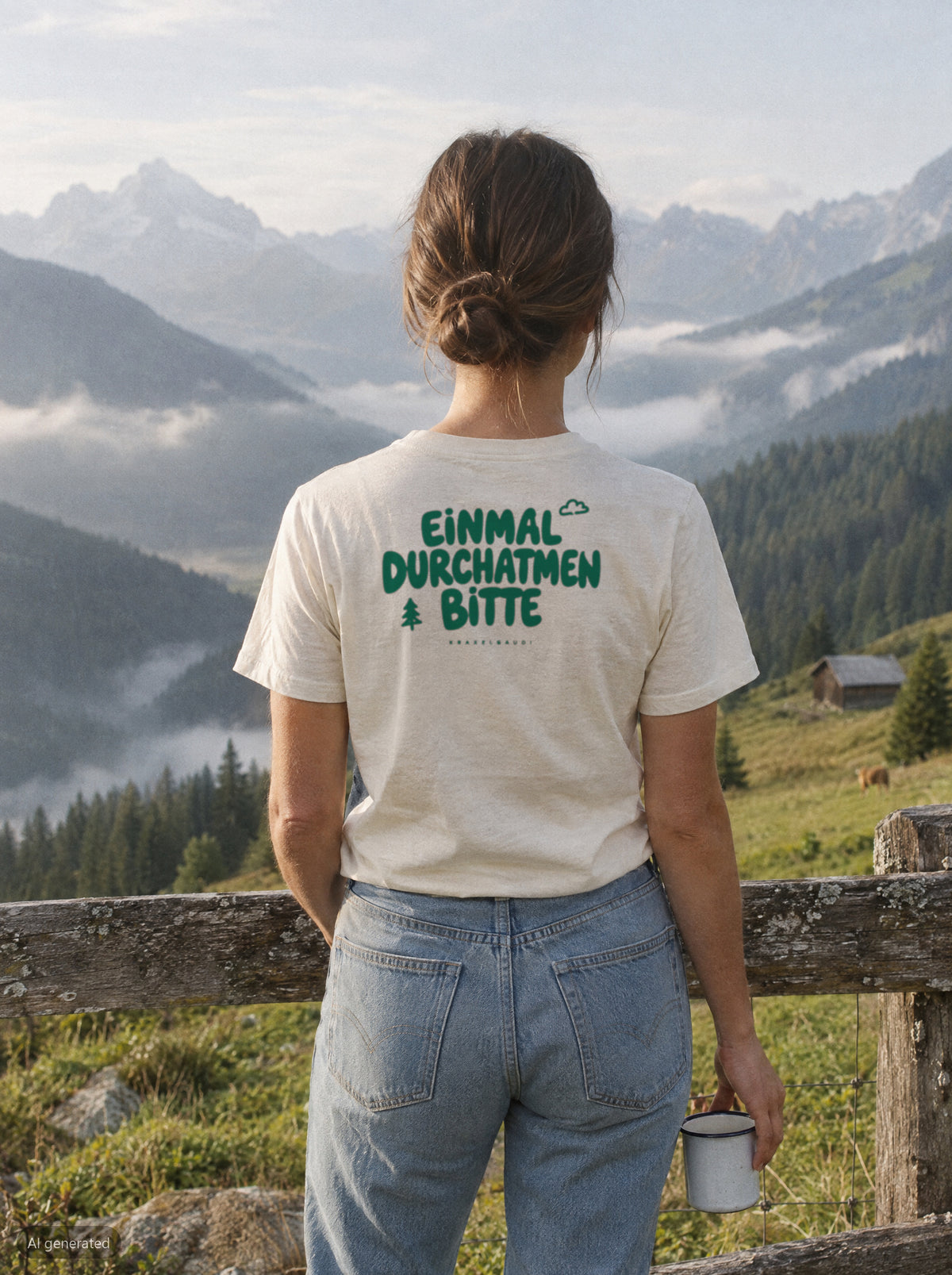 Einmal durchatmen bitte T-Shirt mit Rückendruck, unterwegs in den Bergen