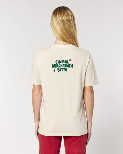 Einmal durchatmen bitte T-Shirt mit Rückendruck, von hinten getragen