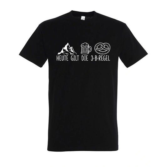 3-B Regel T-Shirt Unisex in Deep Black – Vorderansicht mit dem Motiv 3-B Regel.