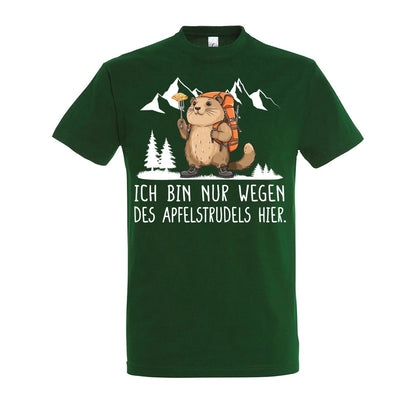 Apfelstrudel T-Shirt Unisex in Bottle Green – Vorderansicht mit dem Motiv Apfelstrudel.