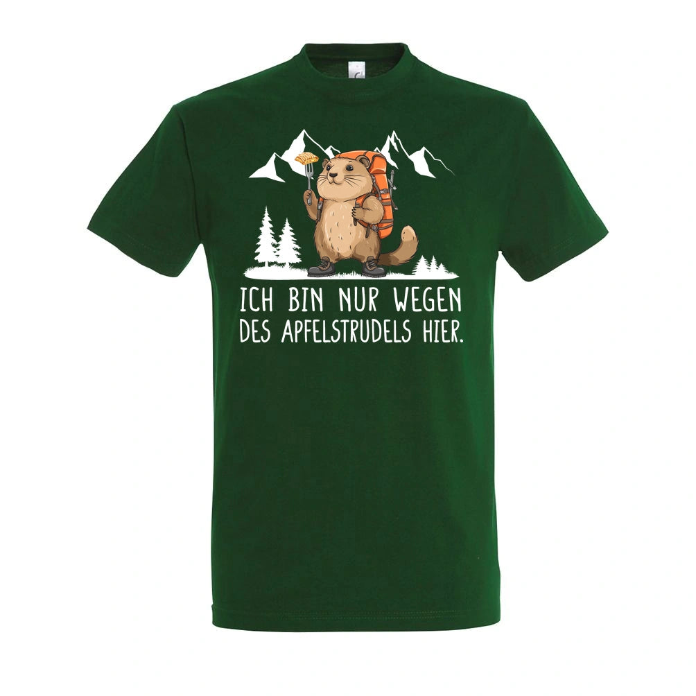 Apfelstrudel T-Shirt Unisex in Bottle Green – Vorderansicht mit dem Motiv Apfelstrudel.
