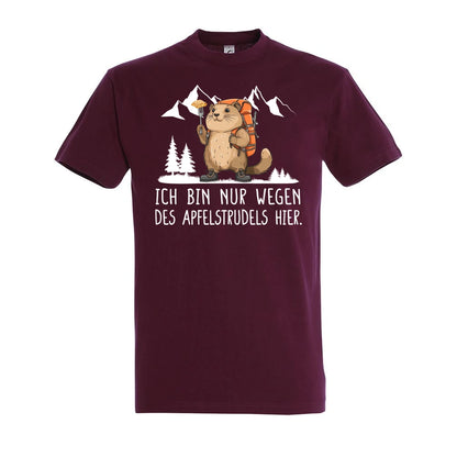 Apfelstrudel T-Shirt Unisex in Burgundy – Vorderansicht mit dem Motiv Apfelstrudel.