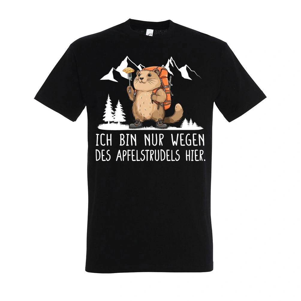 Apfelstrudel T-Shirt Unisex in Deep Black – Vorderansicht mit dem Motiv Apfelstrudel.