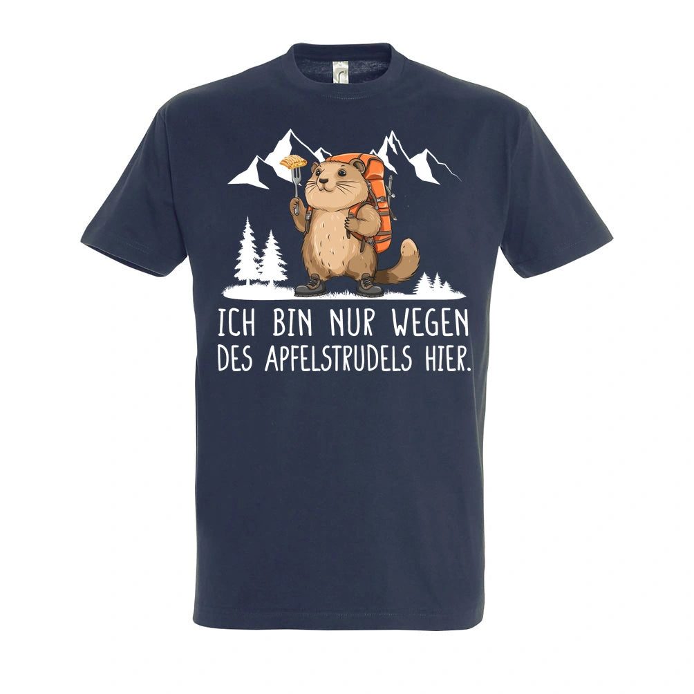 Apfelstrudel T-Shirt Unisex in Navy – Vorderansicht mit dem Motiv Apfelstrudel.