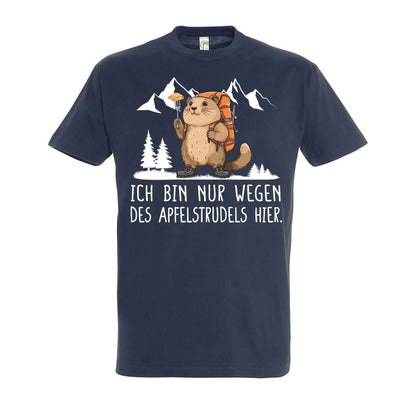 Apfelstrudel T-Shirt Unisex in Navy – Vorderansicht mit dem Motiv Apfelstrudel.