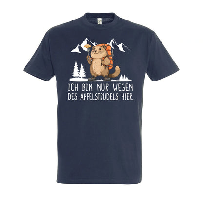 Apfelstrudel T-Shirt Unisex in Navy – Vorderansicht mit dem Motiv Apfelstrudel.