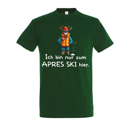 Apres Ski Fanatiker T-Shirt Unisex in Bottle Green – Vorderansicht mit dem Motiv Après Ski Fanatiker.