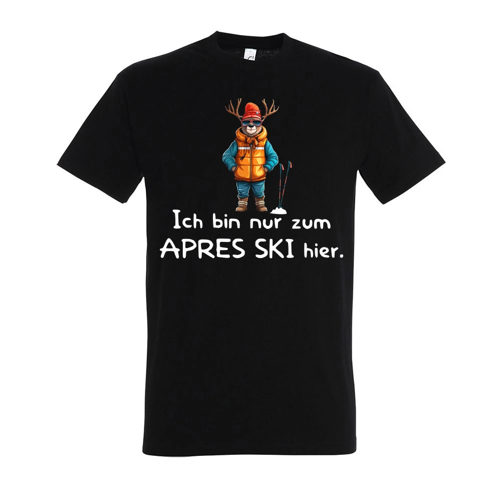Apres Ski Fanatiker T-Shirt Unisex in Deep Black – Vorderansicht mit dem Motiv Après Ski Fanatiker.