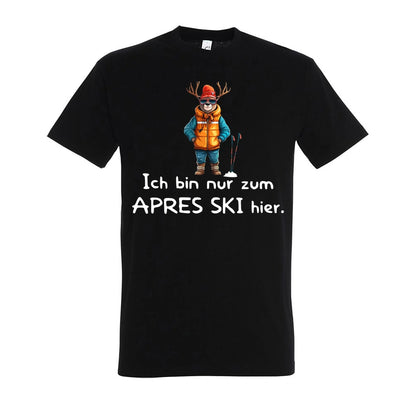 Apres Ski Fanatiker T-Shirt Unisex in Deep Black – Vorderansicht mit dem Motiv Après Ski Fanatiker.
