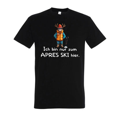 Apres Ski Fanatiker T-Shirt Unisex in Deep Black – Vorderansicht mit dem Motiv Après Ski Fanatiker.