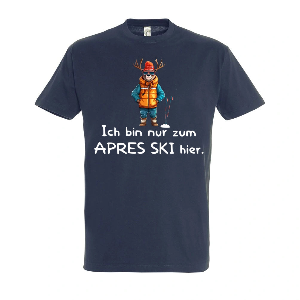 Apres Ski Fanatiker T-Shirt Unisex in Navy – Vorderansicht mit dem Motiv Après Ski Fanatiker.