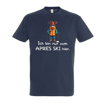 Apres Ski Fanatiker T-Shirt Unisex in Navy – Vorderansicht mit dem Motiv Après Ski Fanatiker.