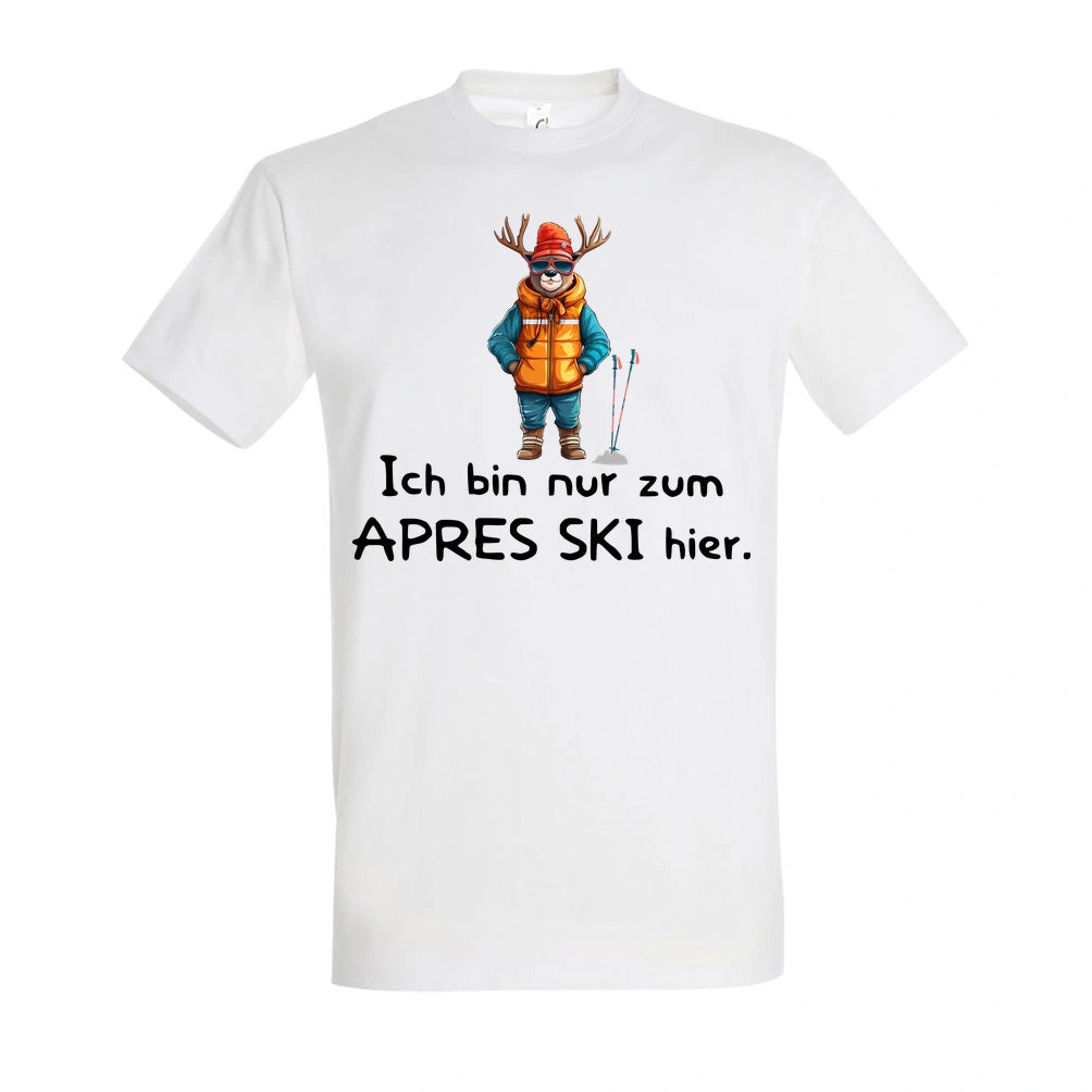 Apres Ski Fanatiker T-Shirt Unisex in White – Vorderansicht mit dem Motiv Après Ski Fanatiker.