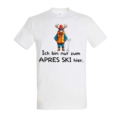 Apres Ski Fanatiker T-Shirt Unisex in White – Vorderansicht mit dem Motiv Après Ski Fanatiker.
