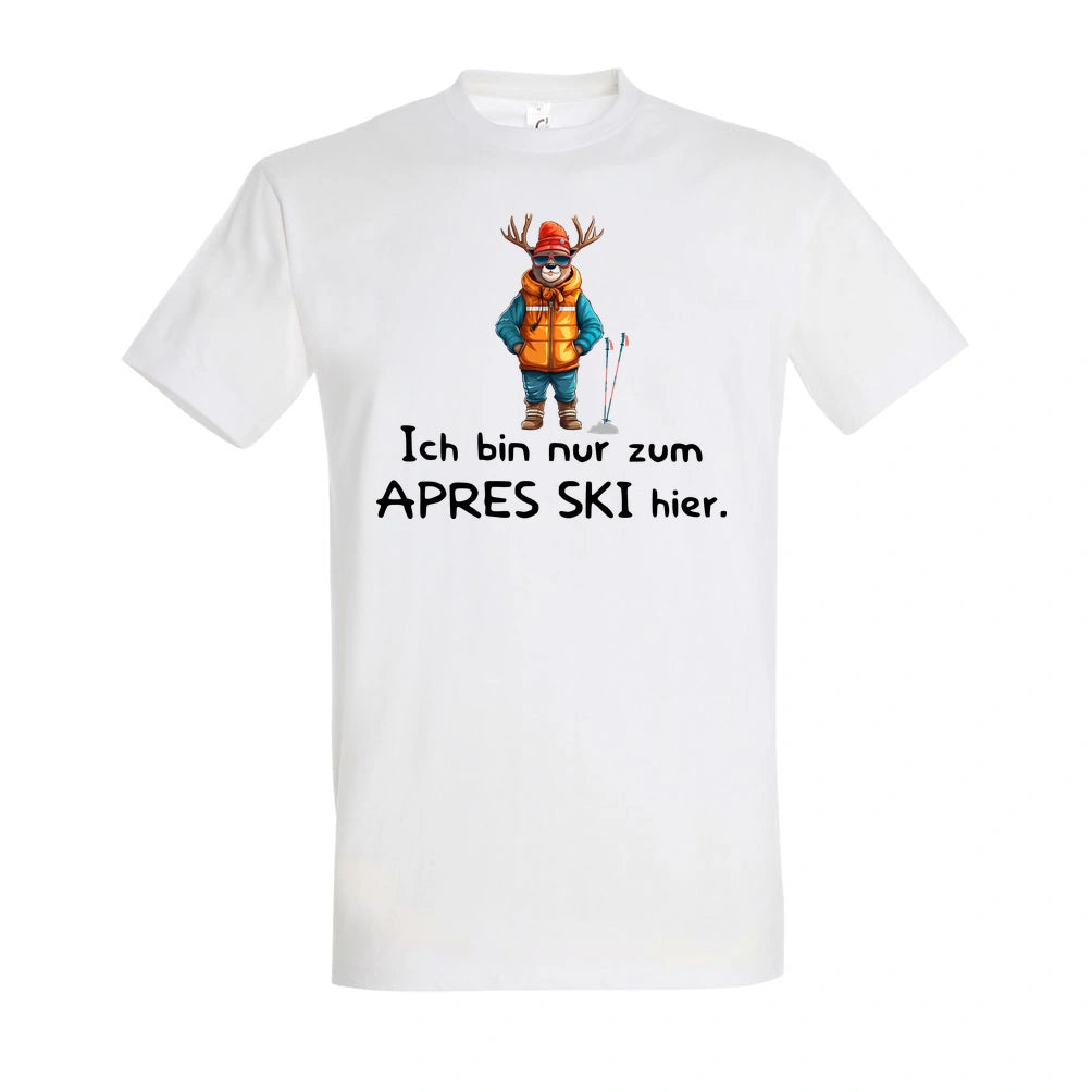 Apres Ski Fanatiker T-Shirt Unisex in White – Vorderansicht mit dem Motiv Après Ski Fanatiker.