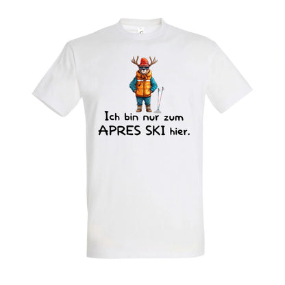 Apres Ski Fanatiker T-Shirt Unisex in White – Vorderansicht mit dem Motiv Après Ski Fanatiker.