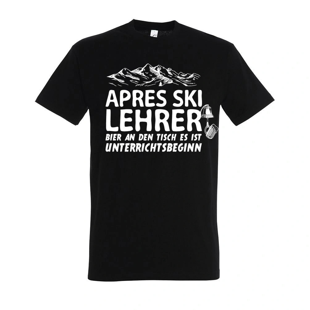 Apres Ski Lehrer T-Shirt Unisex in Deep Black – Vorderansicht mit dem Motiv Apres Ski Lehrer.
