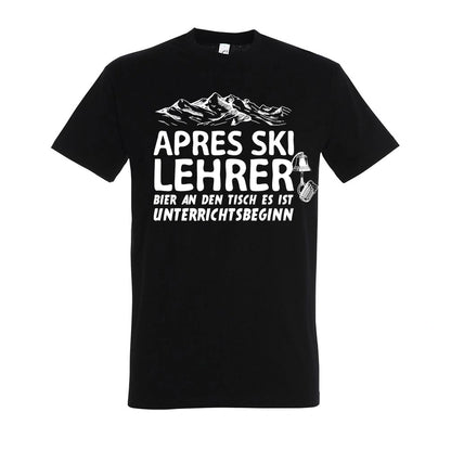 Apres Ski Lehrer T-Shirt Unisex in Deep Black – Vorderansicht mit dem Motiv Apres Ski Lehrer.