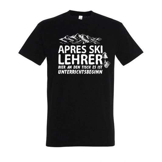 Apres Ski Lehrer T-Shirt Unisex in Deep Black – Vorderansicht mit dem Motiv Apres Ski Lehrer.