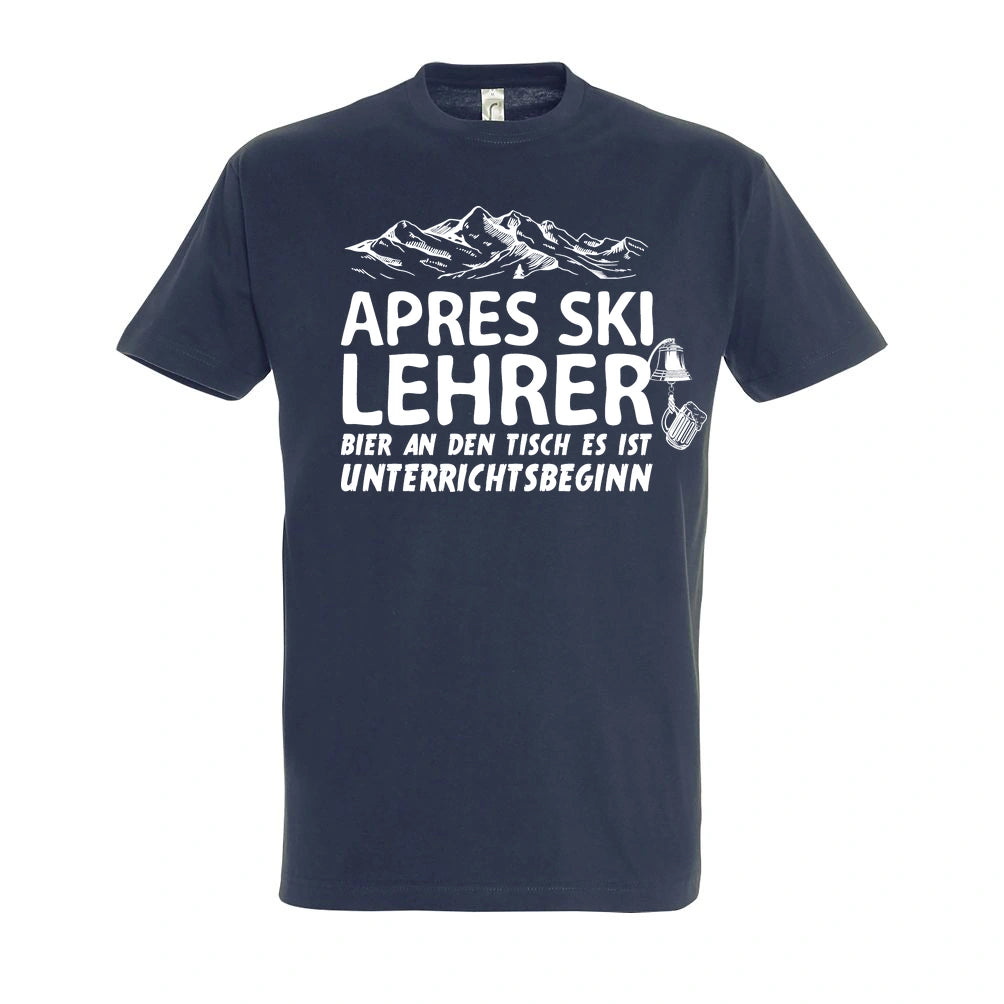 Apres Ski Lehrer T-Shirt Unisex in Navy – Vorderansicht mit dem Motiv Apres Ski Lehrer.