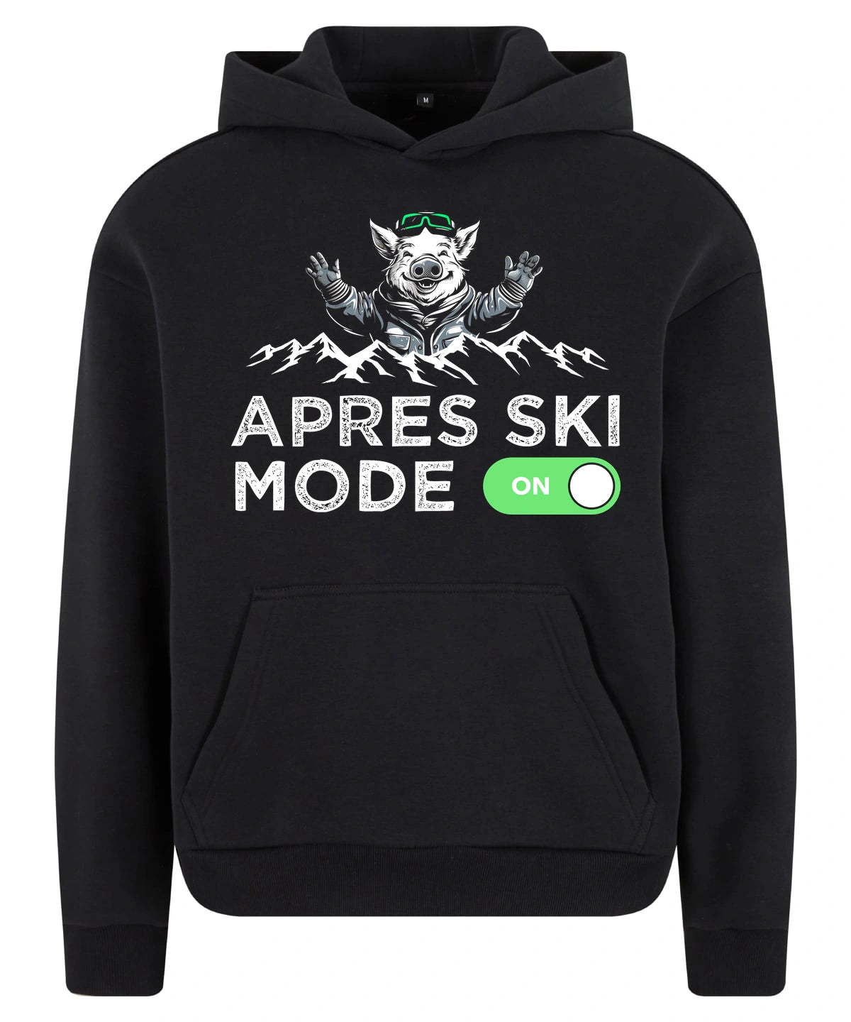 Après Ski Mode Hoodie in Black – Vorderansicht mit dem Motiv Après Ski Mode.