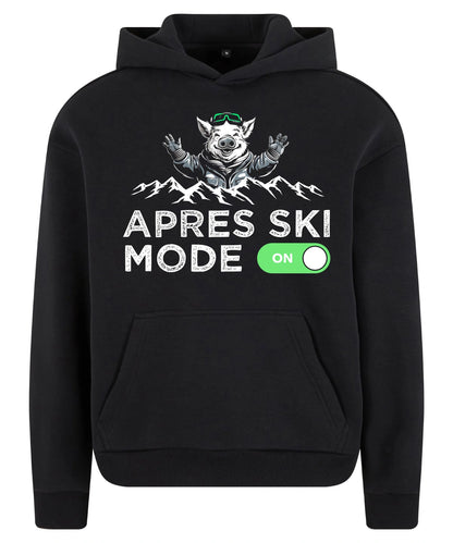 Après Ski Mode Hoodie in Black – Vorderansicht mit dem Motiv Après Ski Mode.