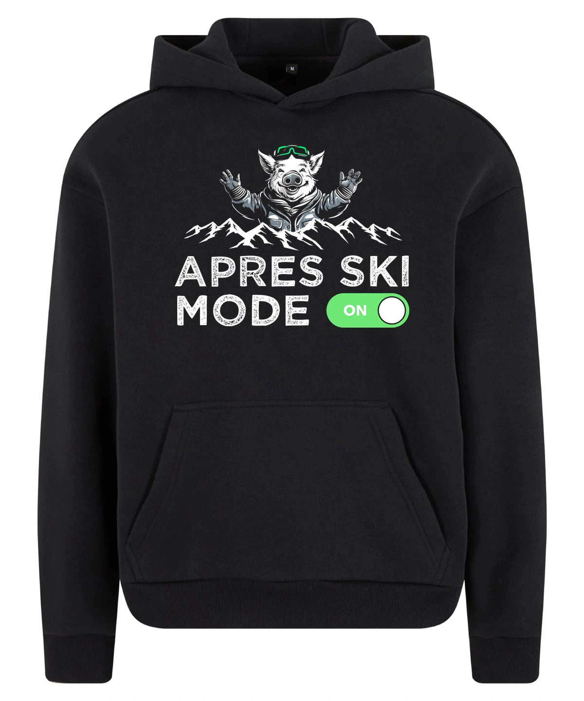Après Ski Mode Hoodie in Black – Vorderansicht mit dem Motiv Après Ski Mode.