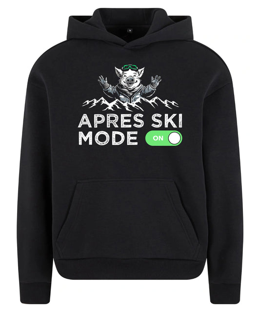 Après Ski Mode Hoodie in Black – Vorderansicht mit dem Motiv Après Ski Mode.