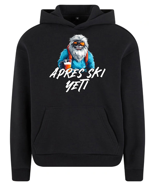 Après Ski Yeti Hoodie in Black – Vorderansicht mit dem Motiv Après Ski Yeti.