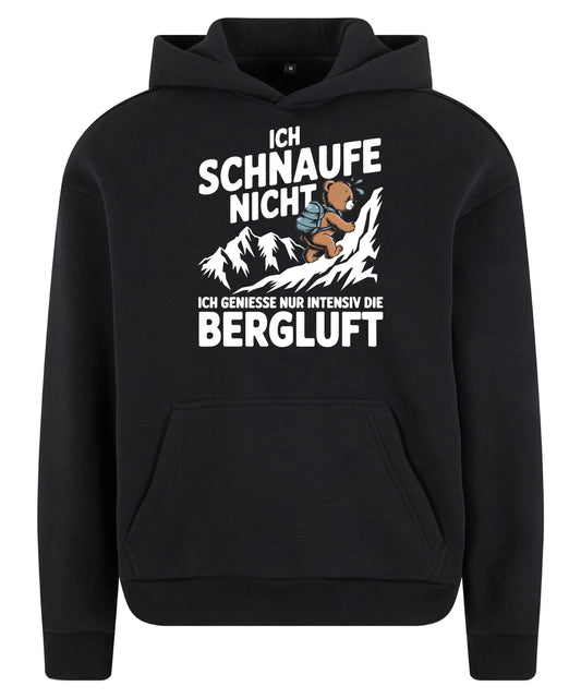 Bergluft Hoodie in Black – Vorderansicht mit dem Motiv Bergluft.