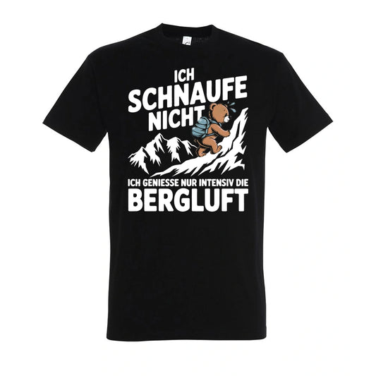 Bergluft T-Shirt Unisex in Deep Black – Vorderansicht mit dem Motiv Bergluft.