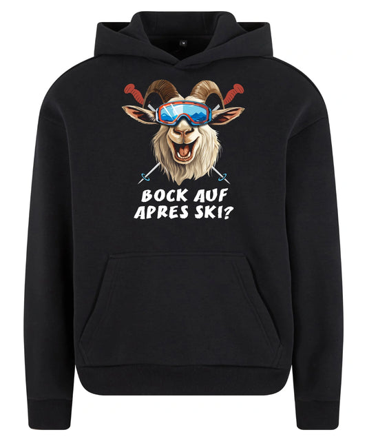 Bock auf Après Ski Hoodie in Black – Vorderansicht mit dem Motiv Bock auf Après Ski.