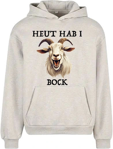 Bock Hoodie in Light Grey – Vorderansicht mit dem Motiv Bock.