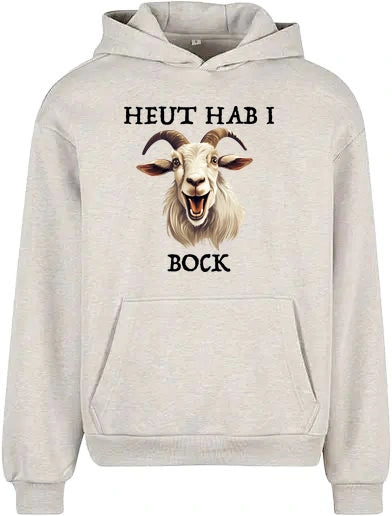 Bock Hoodie in Light Grey – Vorderansicht mit dem Motiv Bock.